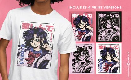 Anime Tee Design - Multicolor Student Girl FREE Stock Psd, anime, t-shirt, student picture
