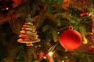 Christmas ornaments hanging on a pine tree FREE Stock Photo, christmas, ornament, tree picture
