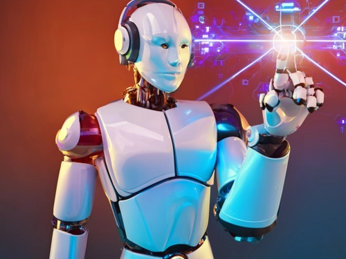 Futuristic Robot Interaction FREE Stock Photo, robot,  technology,  digital picture