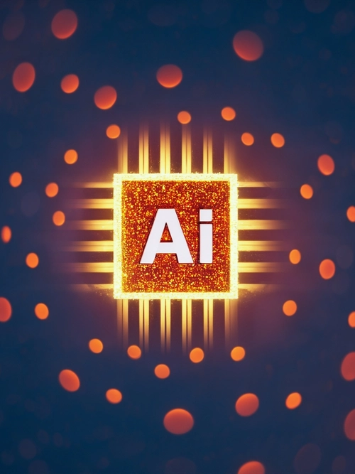 Illuminated AI Symbol FREE Stock Photo, vibrant, AI, modern picture