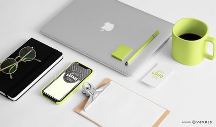 Office Setup Mockup FREE Stock Psd, computer, iphone, macbook picture