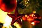 Red star ornament on Christmas tree FREE Stock Photo, christmas, tree, red picture